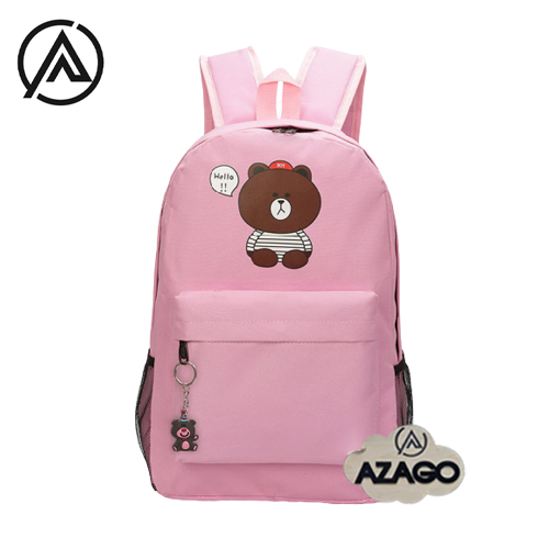 BALO NỮ ĐI HỌC DU LỊCH BALO LAPTOP VẢI CANVAS DÀY DẶN HỌA TIẾT GẤU BROWN DỄ THƯƠNG AZDBN109 - Thương hiệu AZAGO