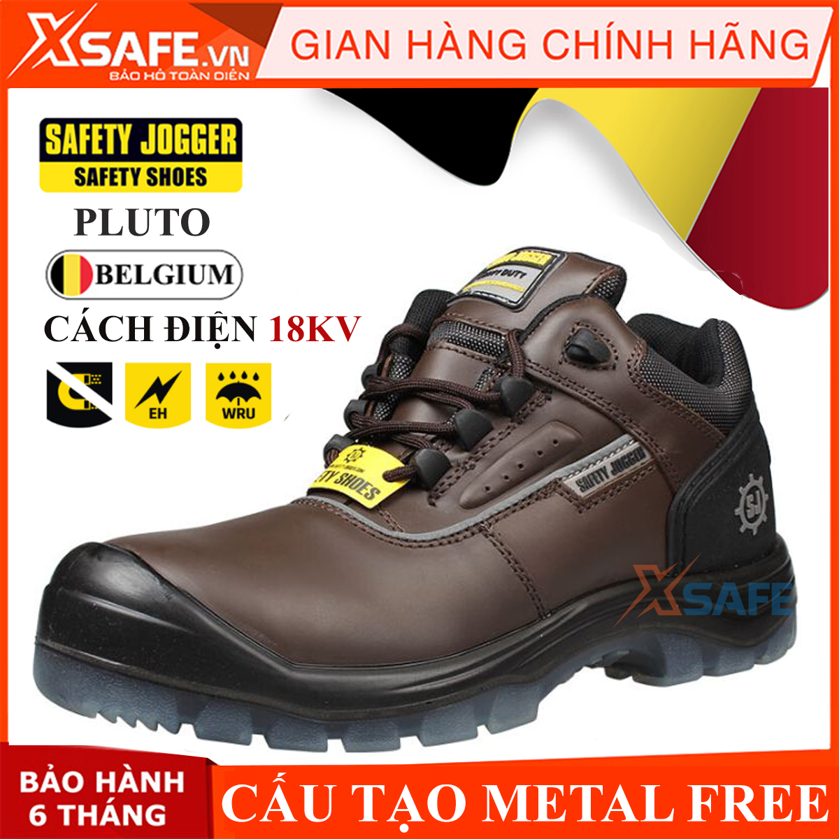 Giày bảo hộ lao động nam Jogger Pluto SB SRC cách điện 18KV da bò cao cấp, cấu tạo phi kim nhẹ hơn, chống trơn trượt chuẩn SRC
