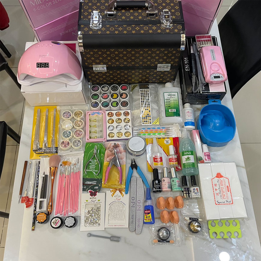 Cốp đồ Nail Cơ Bản Giá Tốt - Cốp đồ nail đầy đủ, Cốp đồ nail cơ bản gồm những gì - Mua Ngay Bộ đồ nail cơ bản đến nâng cao cho học viên, người mới gồm 41 món như hình
