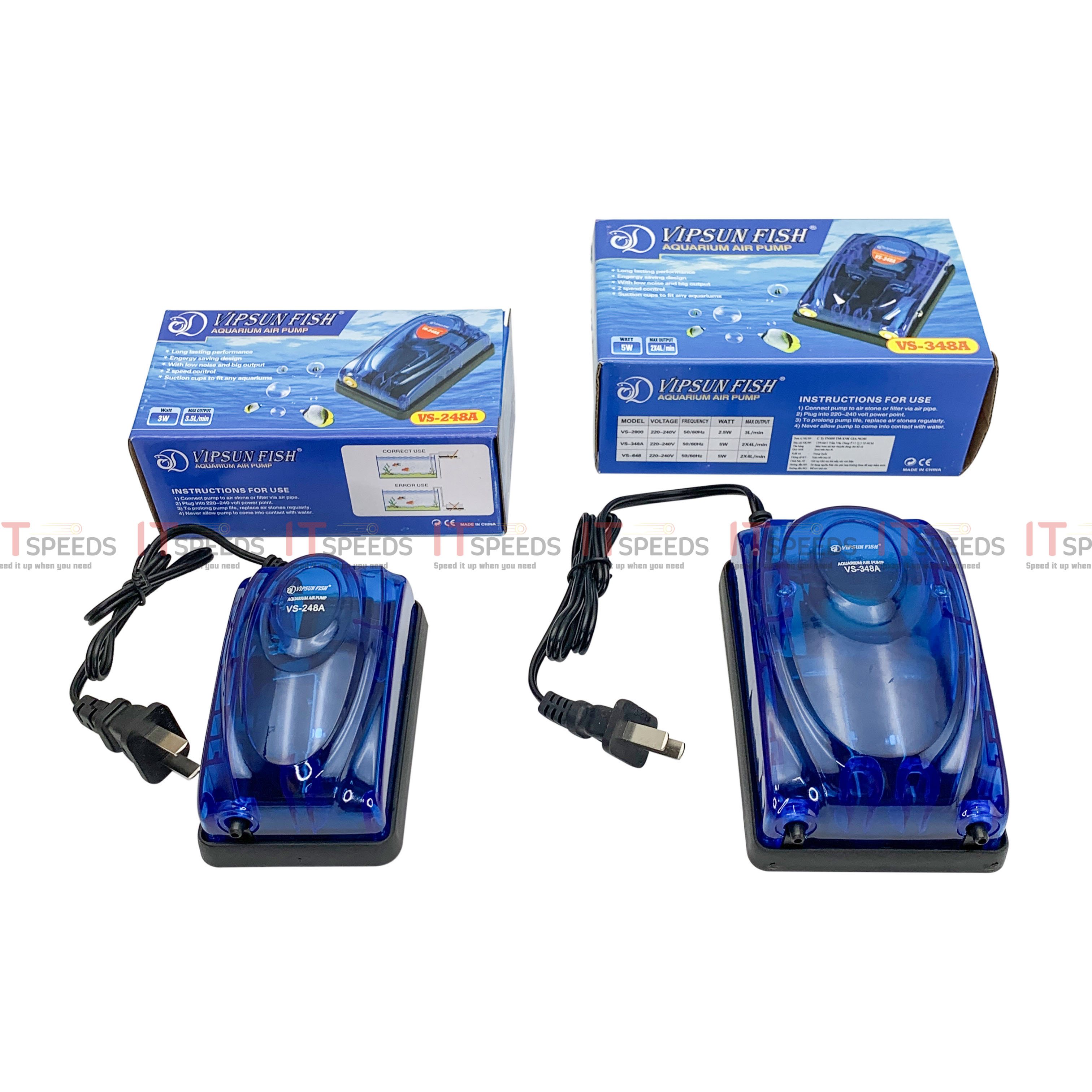 Máy sủi khí oxy vipsun fish 1 vòi vs248a 3w, 2 vòi vs348a 5w, tăng cường oxy trong nước cho hồ cá cảnh, hồ thủy sinh