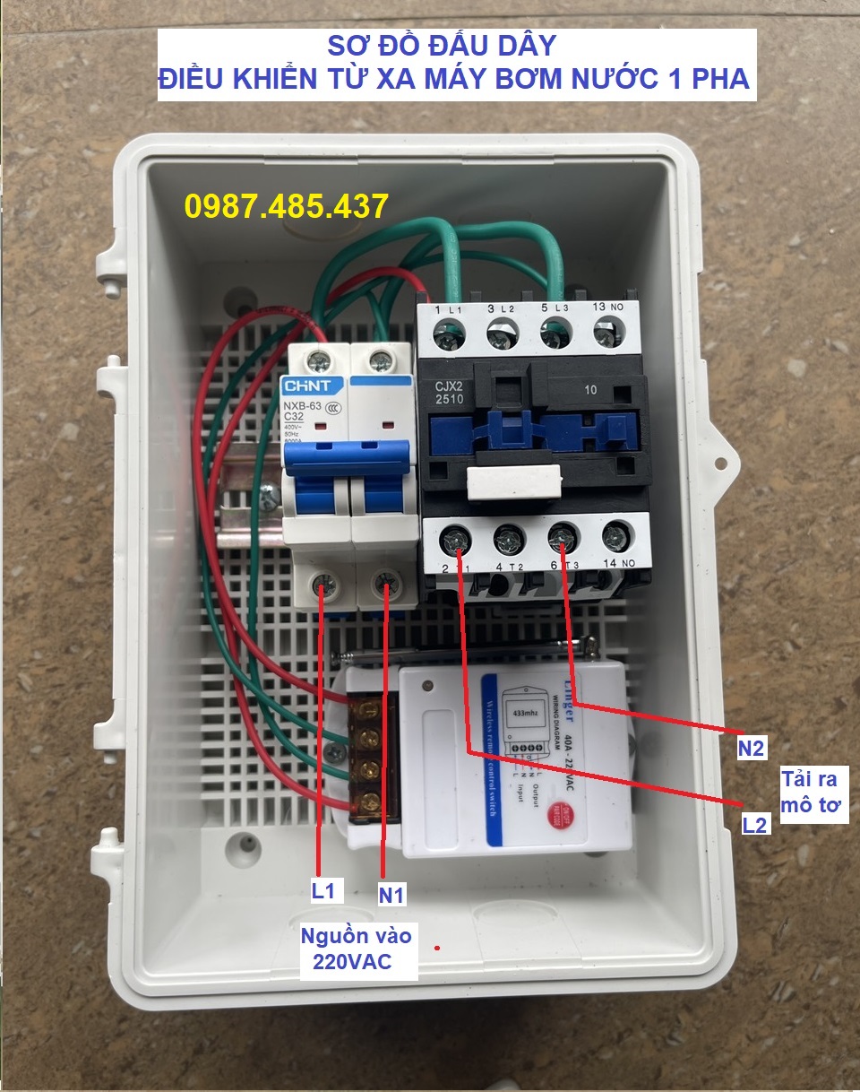 Tủ điện điều khiển máy bơm từ xa 1000 mét 1 pha 3 pha đấu dây sẵn, vỏ tủ chống nước ngoài trời