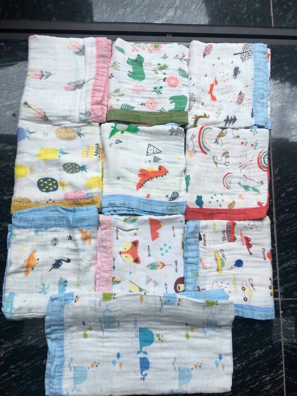 Chăn xô sợi cotton 4 lớp bo viền, chăn xô aden sợi cotton