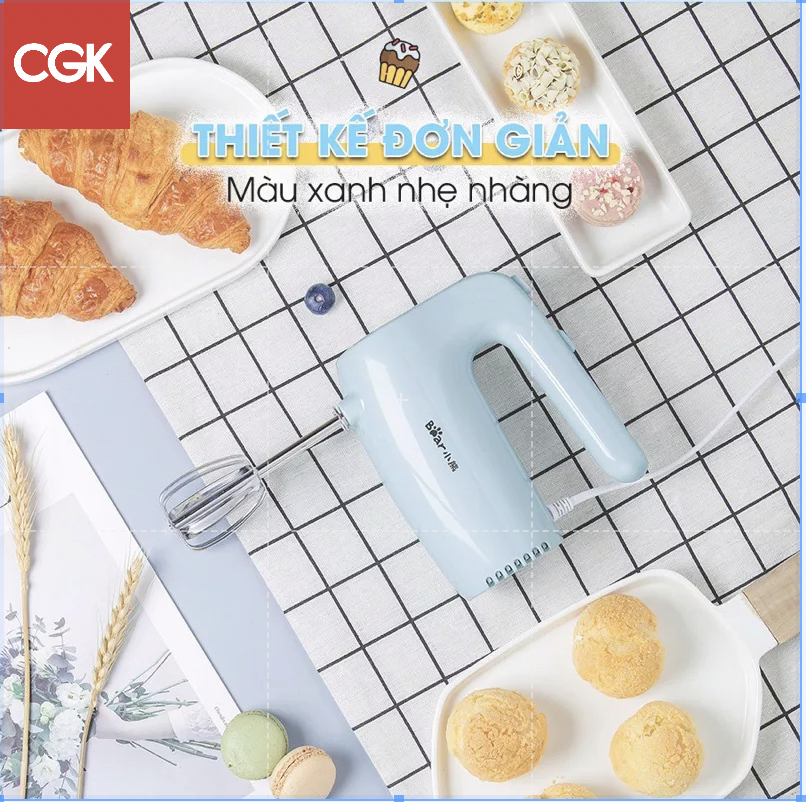 Máy đánh trứng mini cầm tay Bear, máy đánh kem trứng đa năng, tích hợp 5 chế độ que đánh inox chống gỉ thiết kế gọn nhẹ