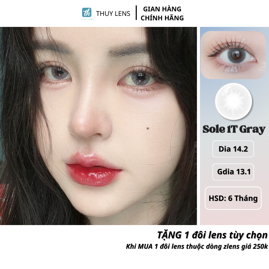 Kính áp tròng zlens thúy lens cho mắt cận màu xám trong sole 1t gray độ cận 0 - 6 độ