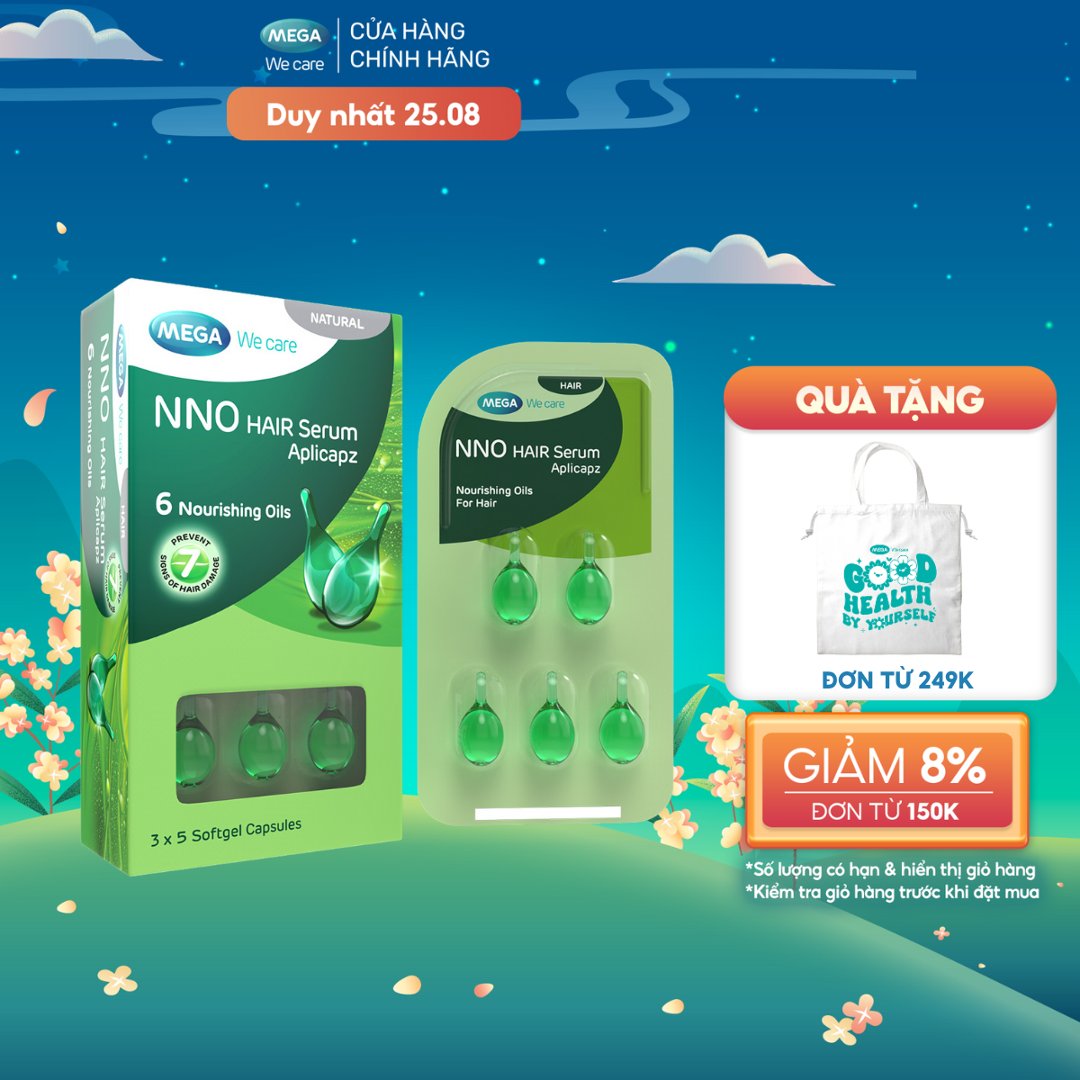 [HSD 8/2025] Serum dưỡng tóc cải thiện 7 dấu hiệu tóc hư tổn - NNO HAIR SERUM APLICAPZ Mega We Care (hộp 15 viên)