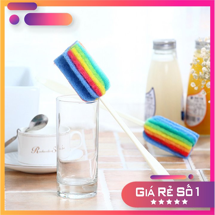 Cây Cọ Rửa Bình Sữa, Ly Cốc Nhựa Cao Cấp Mút Xốp Mềm Mại, Cán Dài Dễ Cọ Sâu Bên Trong Bình 7 màu