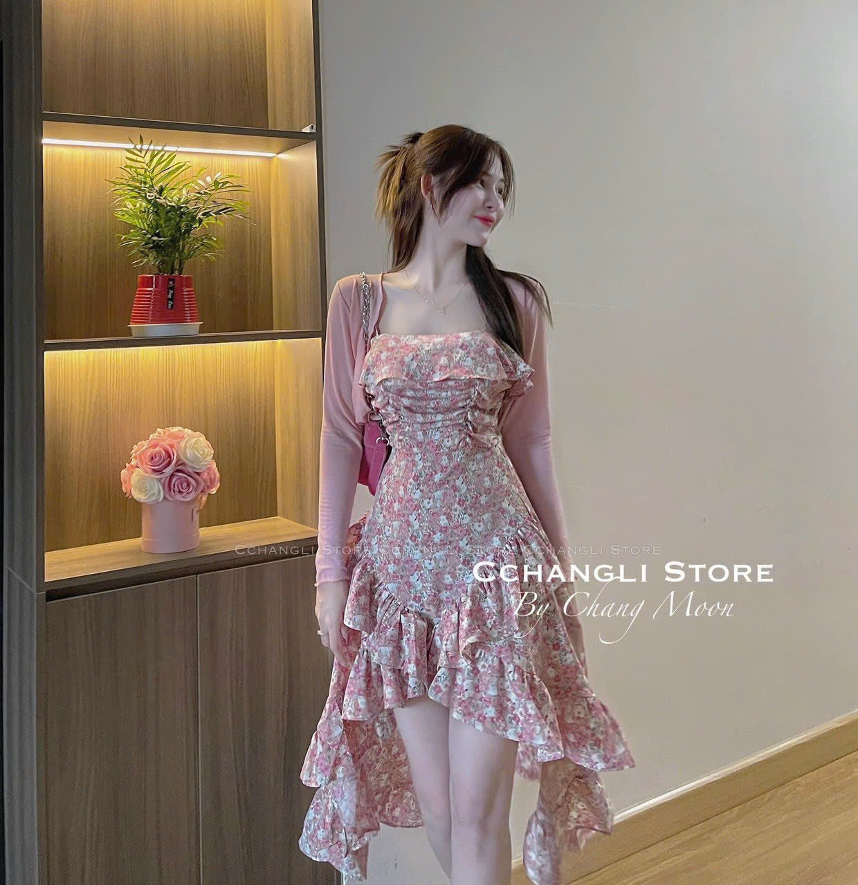 [New Sales 2024] Đầm hao nhí hai dây viền bèo kèm áo khoác thun gân mặc hè dễ thương, váy xòe style Hàn Quốc tiểu thư