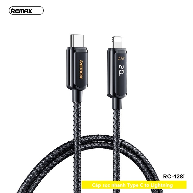 Cáp sạc nhanh type c to type c 100w rc-128a/type c to lightning 20w rc-128i có đồng hồ hiển thị khi sạc