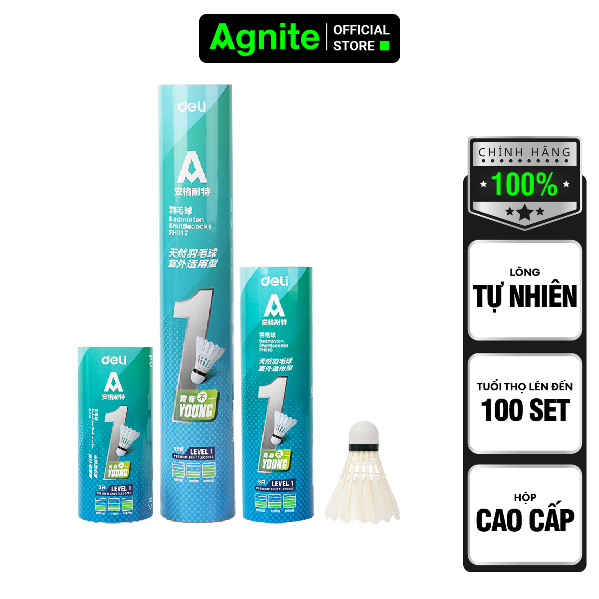 Hộp cầu lông cao cấp chính hãng Agnite, ống cầu lông vũ phục vụ luyện tập