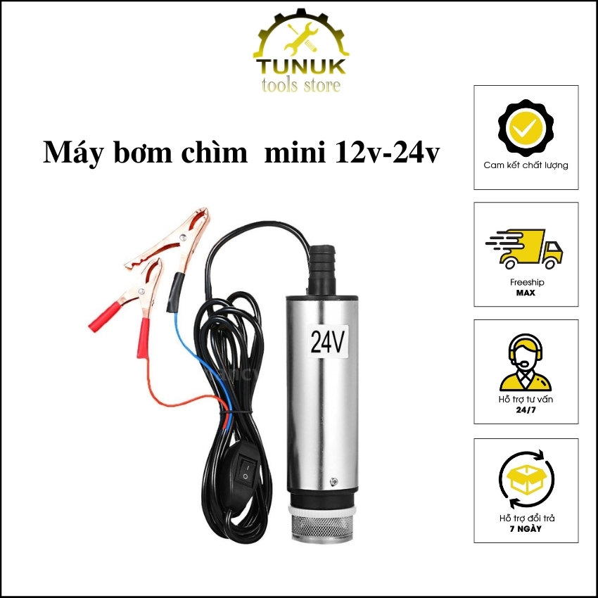 Máy bơm chìm 12v TUNUK , bơm thả mini dầu nước nhớt xăng 24v, motor dây đồng, lưu lượng 30 lít trên phút