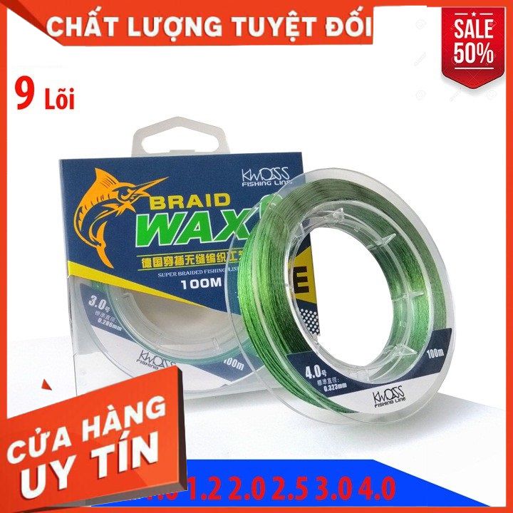 Dây dù câu cá pe braid wax 9 lõi 100m xanh rêu siêu bền, mềm mượt dc-12
