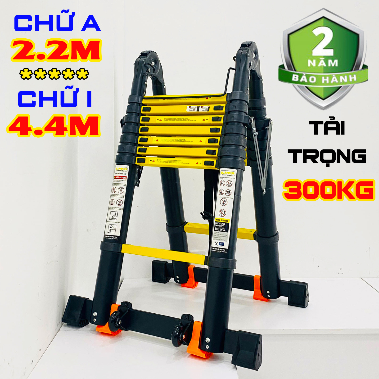 Thang nhôm rút đôi xếp gọn Sumika chữ A: 2.2M - chữ I: 4.4M] SKS440D (Sơn tĩnh điện) ( BẢO HÀNH 2 NĂM) TẢI TRỌNG 300KG
