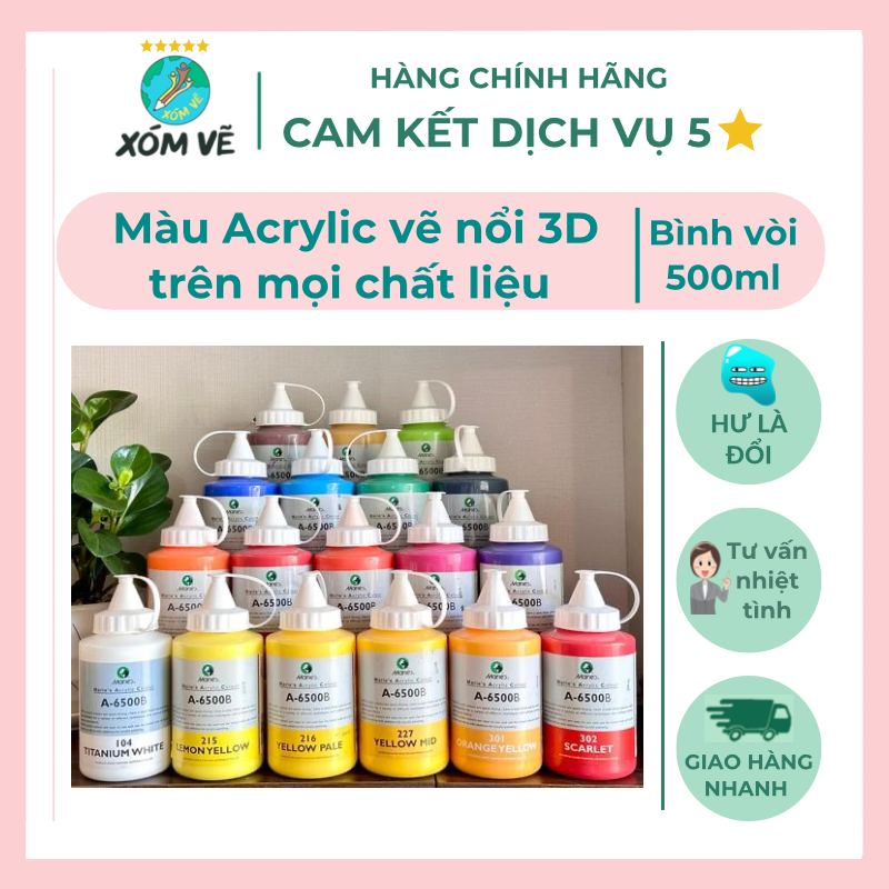 Màu acrylic chống thấm nước, bám dính trên mọi chất liệu, bình vòi 500ml Maries