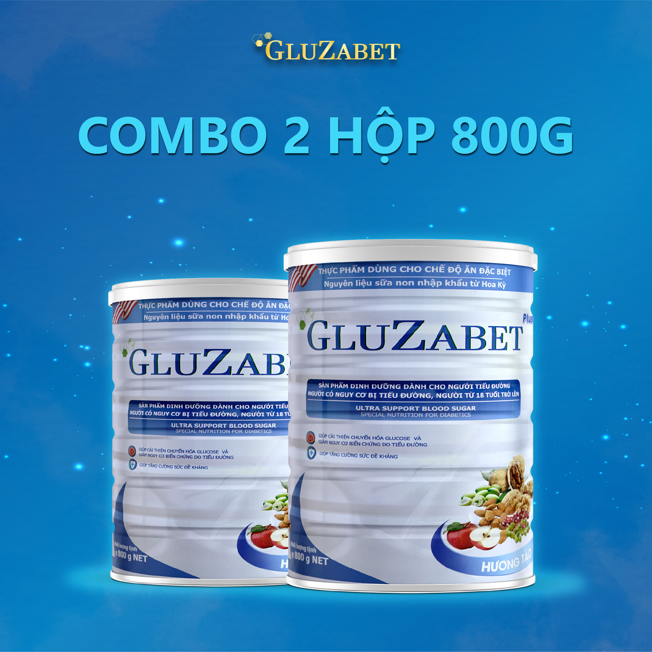 Combo 2 hộp 800g - Sữa hạt dinh dưỡng cho người tiểu đường Gluzabet giúp