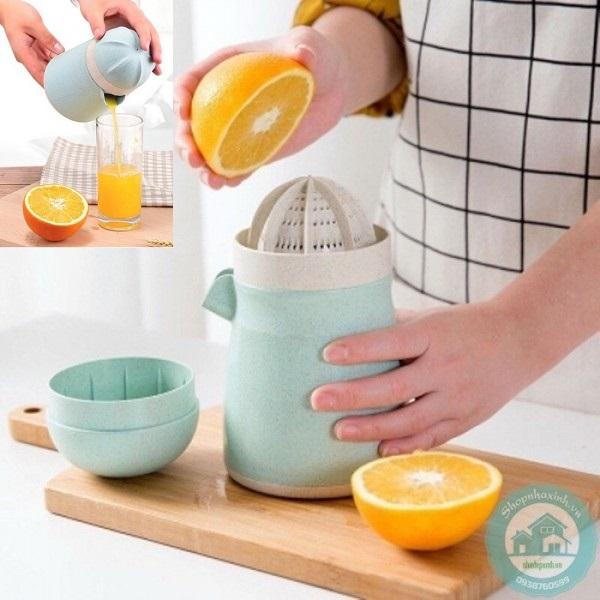 Vắt cam ép trái cây dùng tay đồng thời là Bình có quai chất liệu lúa mạch KamiHome