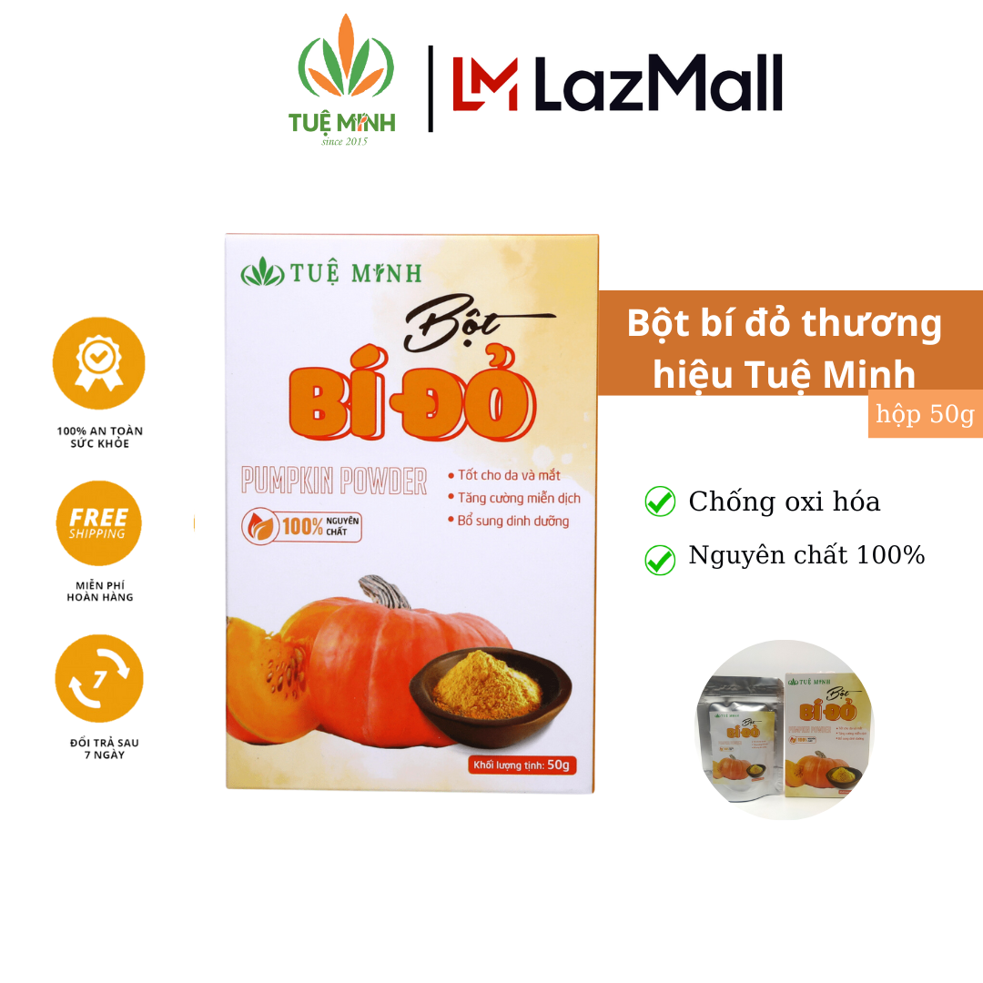 Bột bí đỏ sấy lạnh uống liền Tuệ Minh Hộp 50g nguyên chất giàu vitamin A