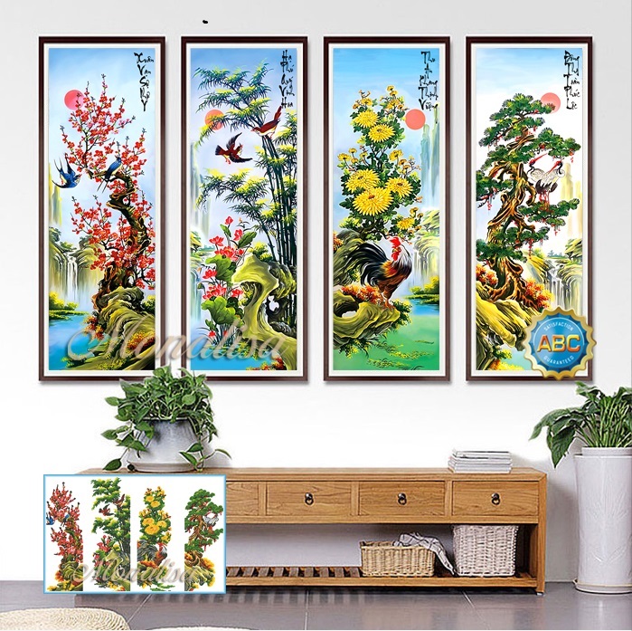 Tranh đính đá tứ quý kt 146x1m