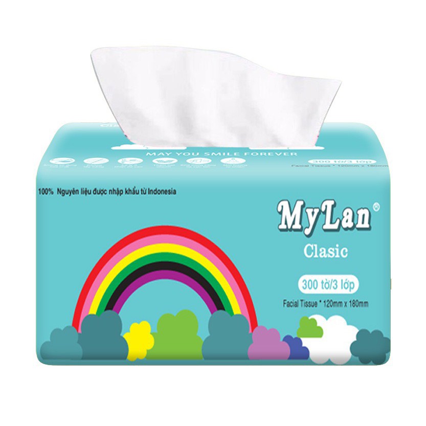 [HCM]Khăn giấy rút cầu vòng hiệu mỹ lan ( 10 bịch ) với thành phần là bột giấy nguyên chất trắng tự nhiên không có hóa chất tẩy trắng gây độc hại không mùi
