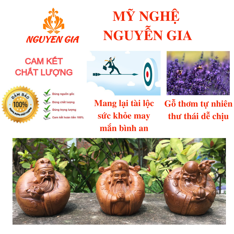 Trang trí bàn làm việc, Bộ tượng tam đa mini gỗ Bách Xanh