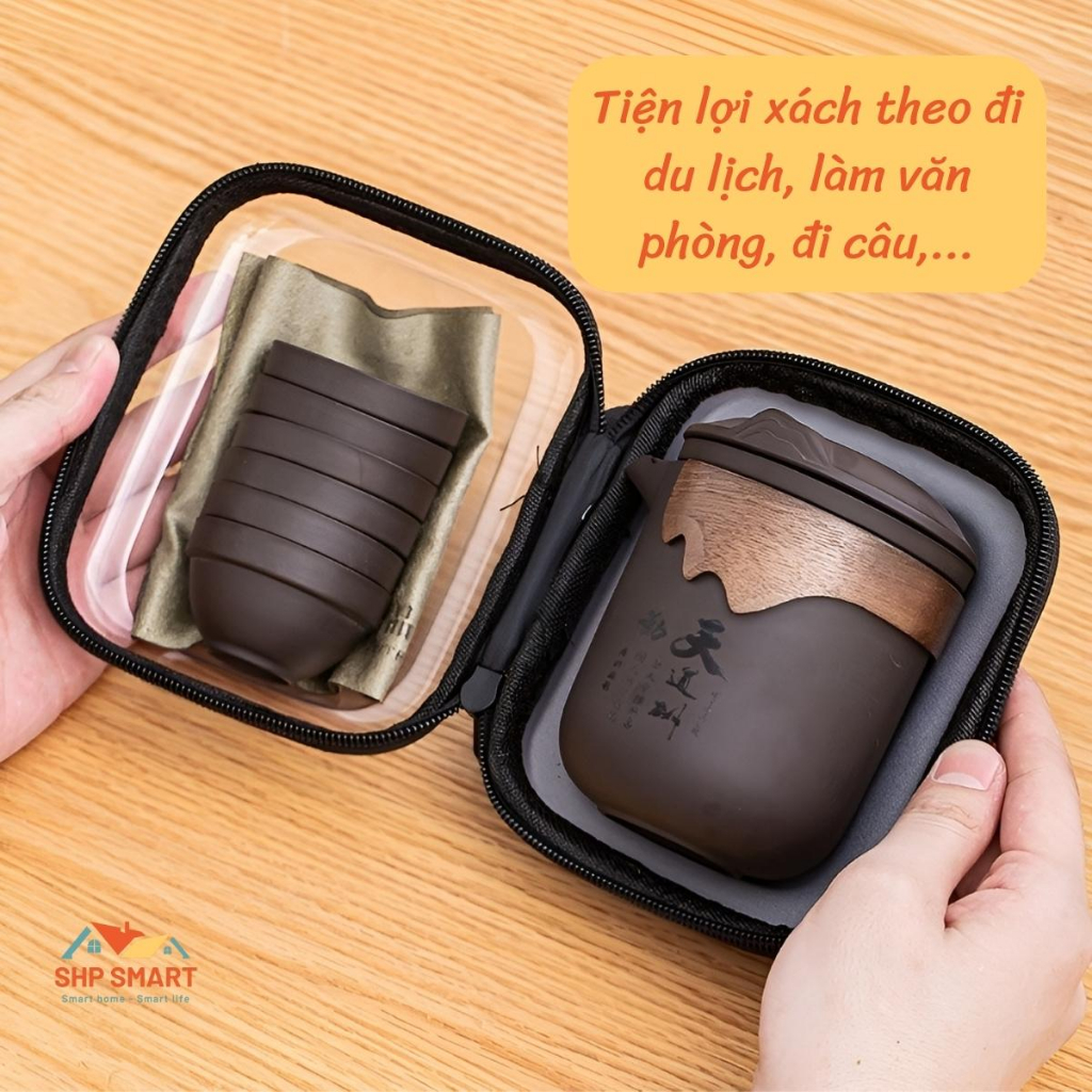 Bộ ấm chén trà di động nhỏ gọn, sang trọng, tiện dụng, thiết kê thủ công và nghệ thuật