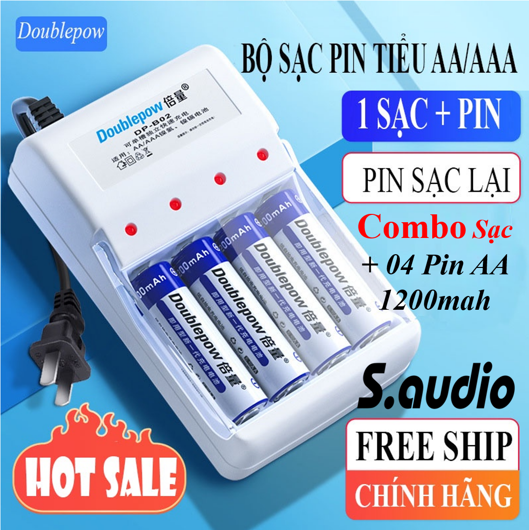 Bộ sạc pin tiểu / pin sạc aa 1200mah doublepow , sạc pin aa/aaa đa năng | hàng chính hãng