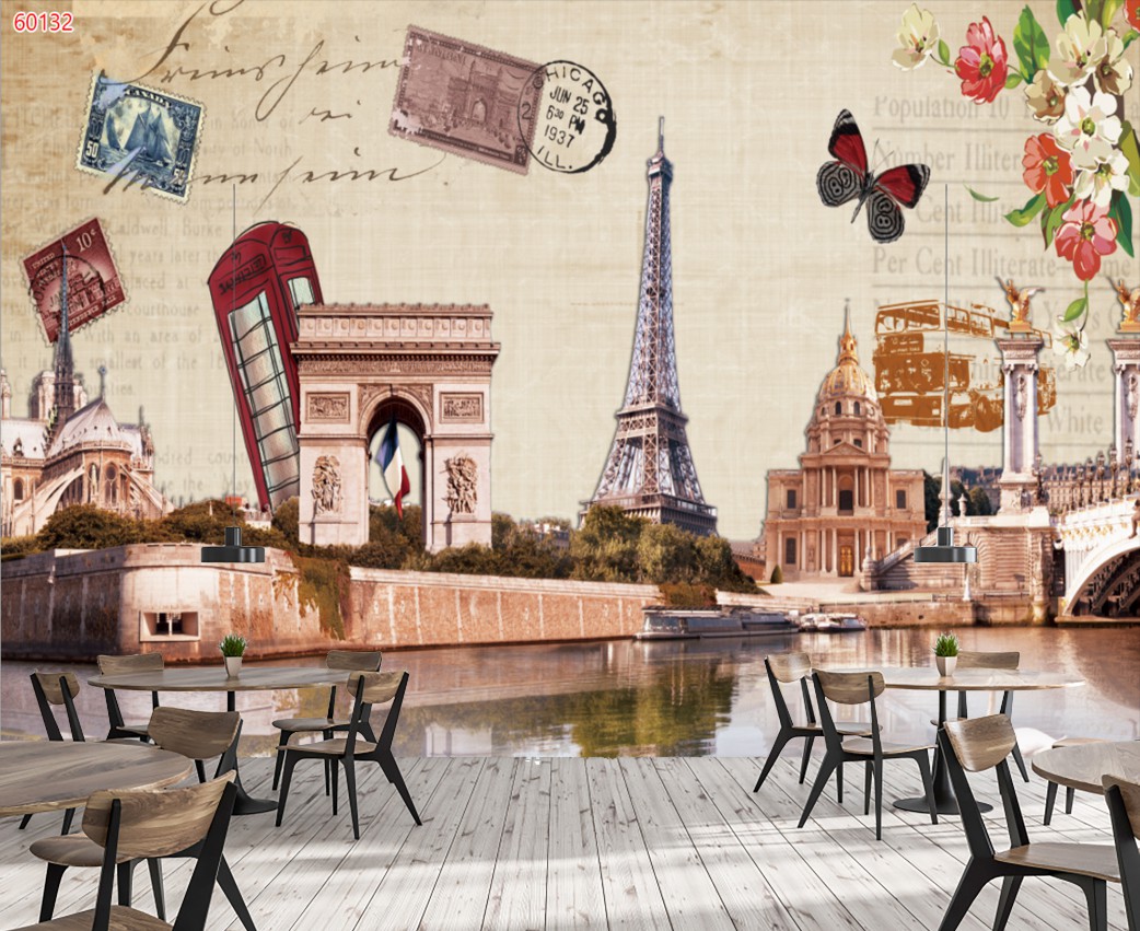 tranh dán tường 3d trang trí quán cafe atk20