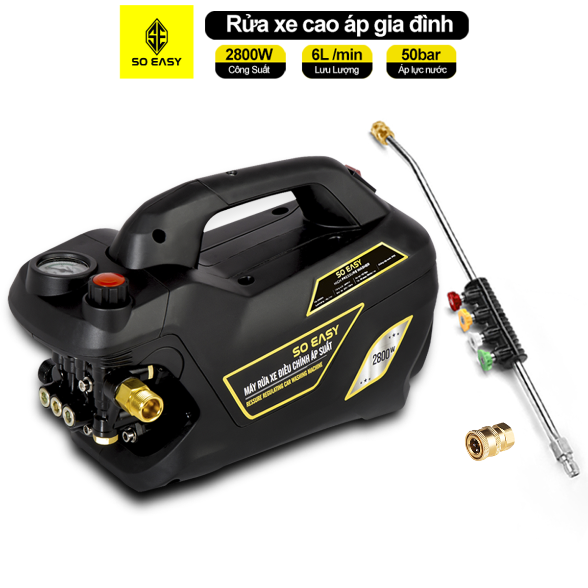 Máy rửa xe gia đình, may rua xe công suất mạnh 2800W có thể chỉnh áp, may rua xe mi ni, máy rửa xe áp lực cao, máy xịt rữa xe dễ dàng sử dụng, ống bơm nước 30m, vòi bơm áp lực cao C0004B4