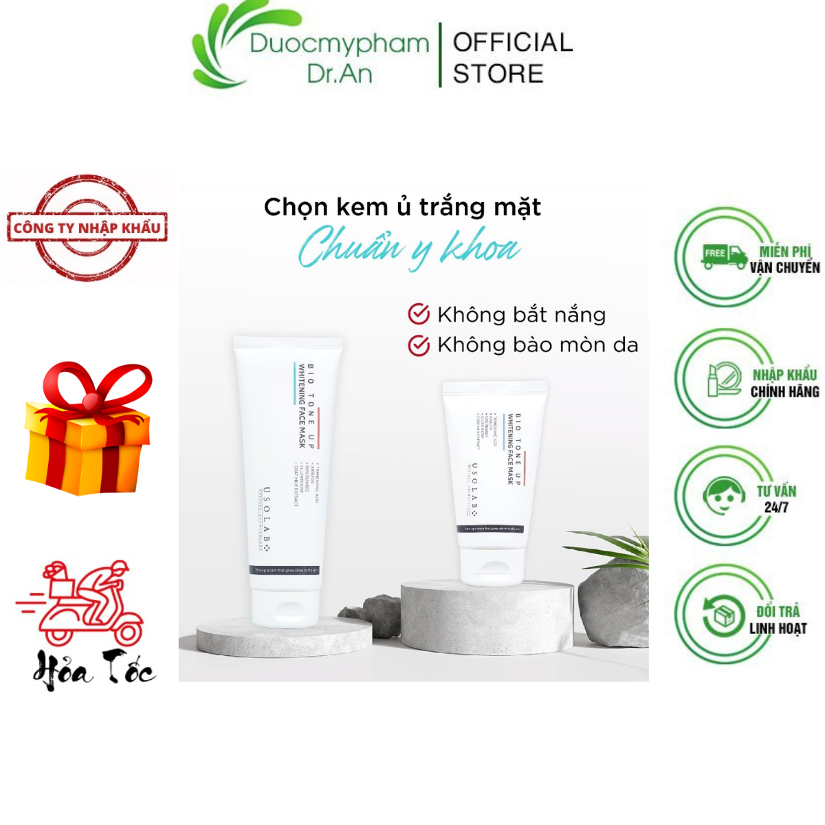 Kem ủ trắng da mặt Usolab Bio Tone Up Whitening Face Mask - Giúp da trắng sáng bật tone cải thiện sắc tố và làm mờ nám 50ml - DuocmyphamDrAn