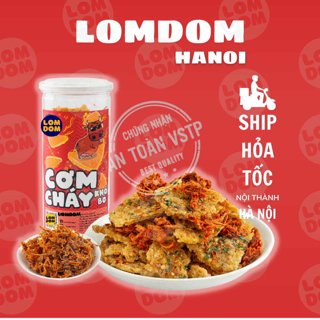 Cơm cháy lắc khô bò 300g LomDom food đồ ăn vặt Hà Nội vừa ngon vừa rẻ