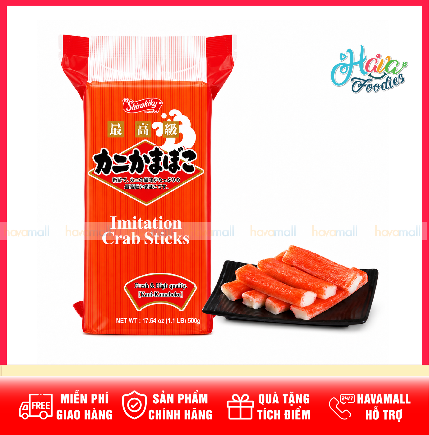Thanh Giả Cua Tuyết Thượng Hạng Shirakiku Gói 500g – Shirakiky Imitation Crab Sticks High Quality