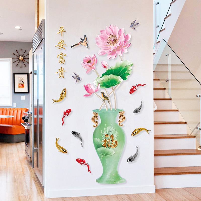 Decal dán tường bình sen đá cẩm thạch xanh