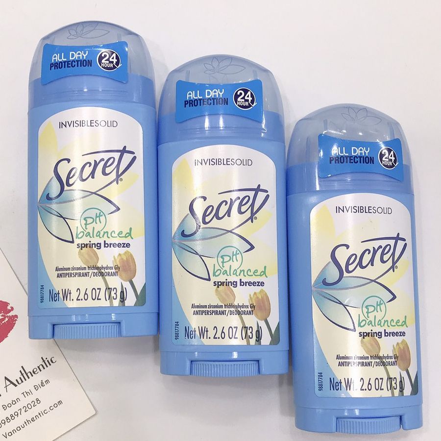 Lăn khử mùi sáp Secret PH Balanced Spring Breeze Invisible Solid 73g, Lăn sáp khử mùi chính hãng Mỹ dành cho nữ