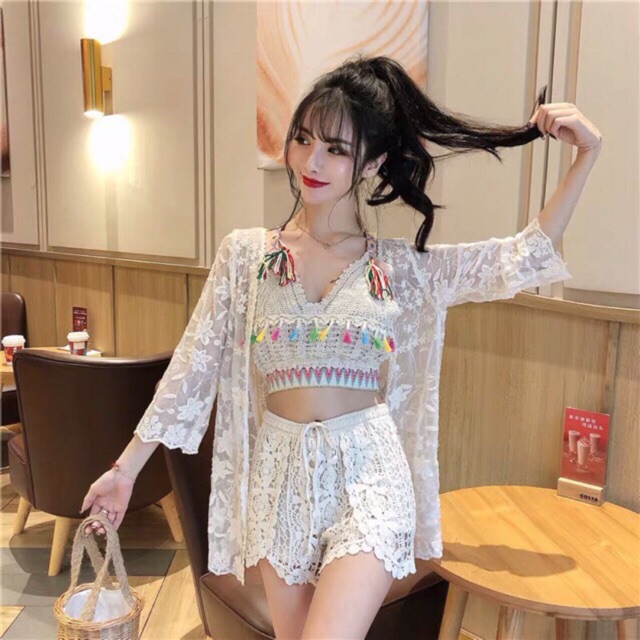 Set đồ bơi bikini đi biển 3 món sang chảnh