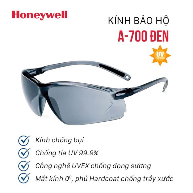 Kính bảo hộ đi đường chống bụi cao cấp HONEYWELL A700 màu đen - PHÁP