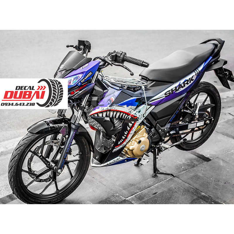 Tem Trùm Xe Raider Satria Cá Mập Xanh Tím