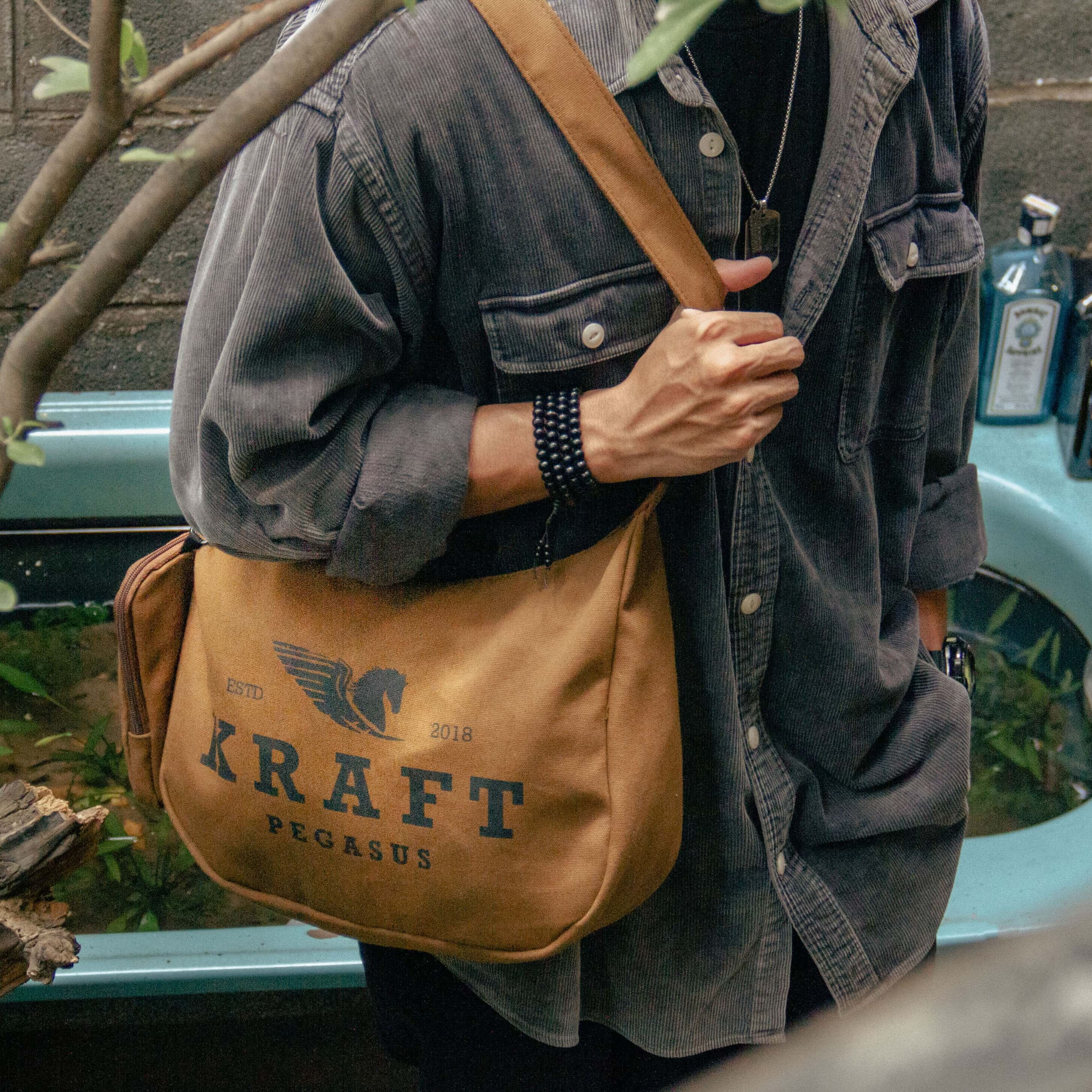 Túi đeo chéo Kraft V4 - Chất Vải Bố cao cấp - Phối da bò - Đậm Gu Cổ Điển