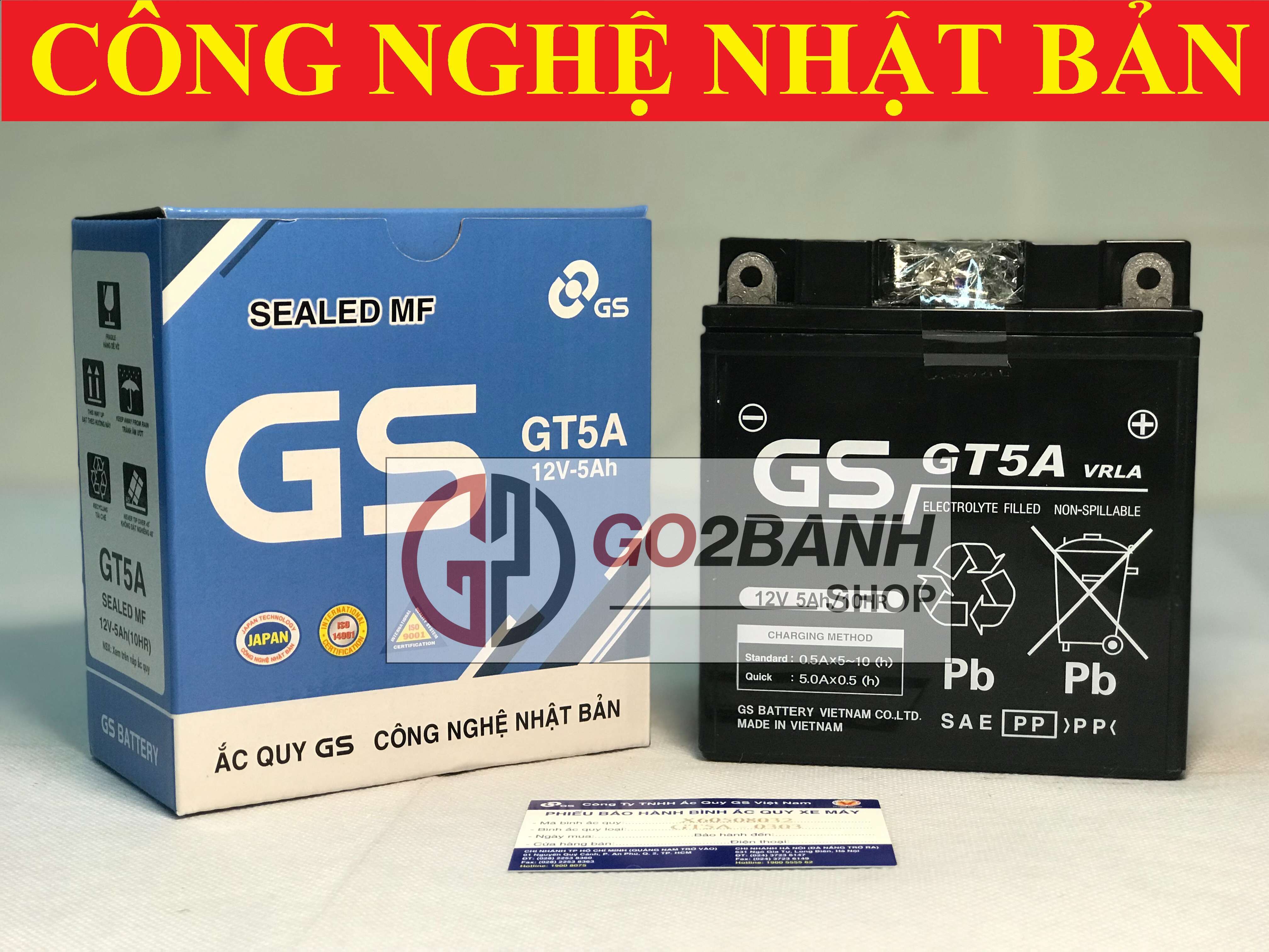 Bình ắc quy khô GS GT5A Dream, Wave alpha nhỏ, Future đầu, Sirius xăng cơ, Jupiter xăng cơ, Taurus, 