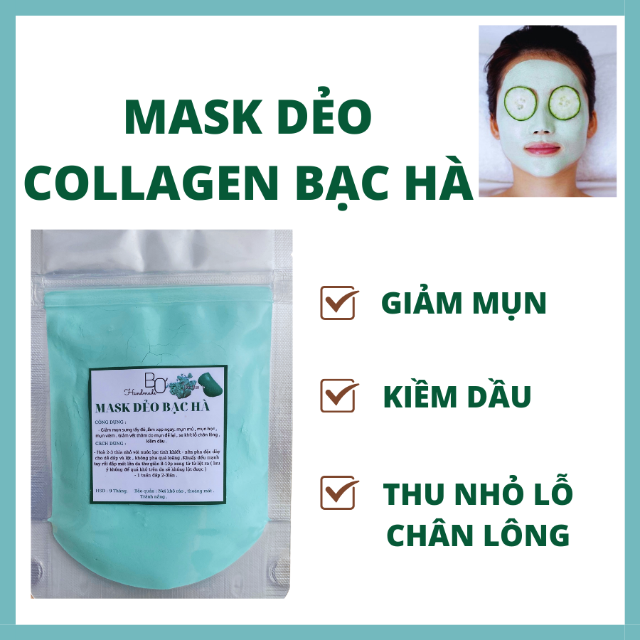 { TẶNG CỌ} + TRỢ SHIP 15K MASK DẺO COLLAGEN BẠC HÀ Mặt Nạ Dưỡng Da Giảm Mụn - Bơ Handmade