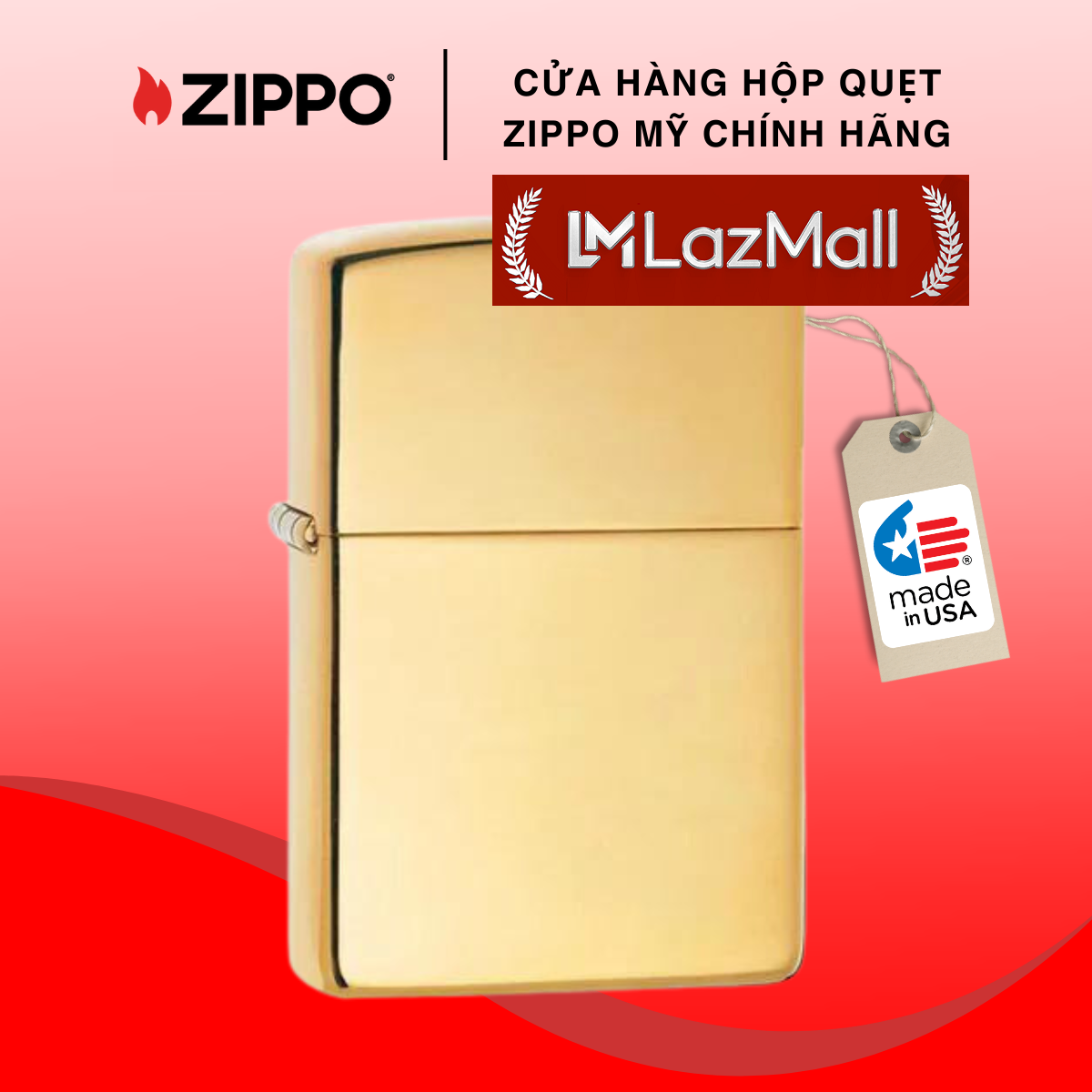 (GIÁ HỦY DIỆT)LazMaII FLASH SALE CHÍNH HÃNG "zippo xách tay usa" LazMall Sale Hộp Quẹt (Bật Lửa) Zippo Vàng Hàng Chính Hãng USA Bật lửa Zippo VÀNG BÓNG DÀY High Polish Brass ✓Độ Bền Cao ✓Thiết Kế Đẹp ✓Đảm Bảo Hàng Chất Lượng Cao
