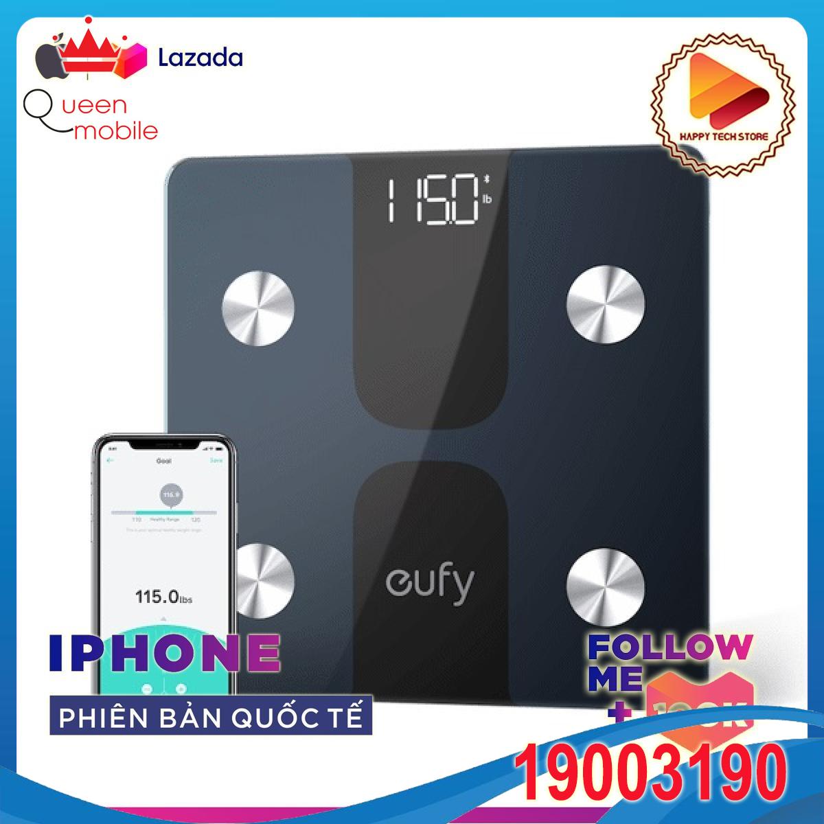Cân điện tử Eufy Smart Scale - cân thông minh với Bluetooth 4.0 Màn hình LED lớn Trọng lượng / Mỡ cơ thể / BMI / Phân tích thành phần cơ thể Tự động bật / tắt Tự động lấy nét Bề mặt kính cường lực Đen đơn vị lbs / kg / st - T9140