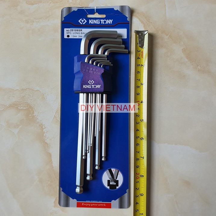 Bộ lục giác đầu bi hãng Kingtony Đài Loan 9 cây chữ L 1.5-10mm chiều dài 25mm chất liệu thép CR-V6150 chống ăn mòn và chịu lực tốt