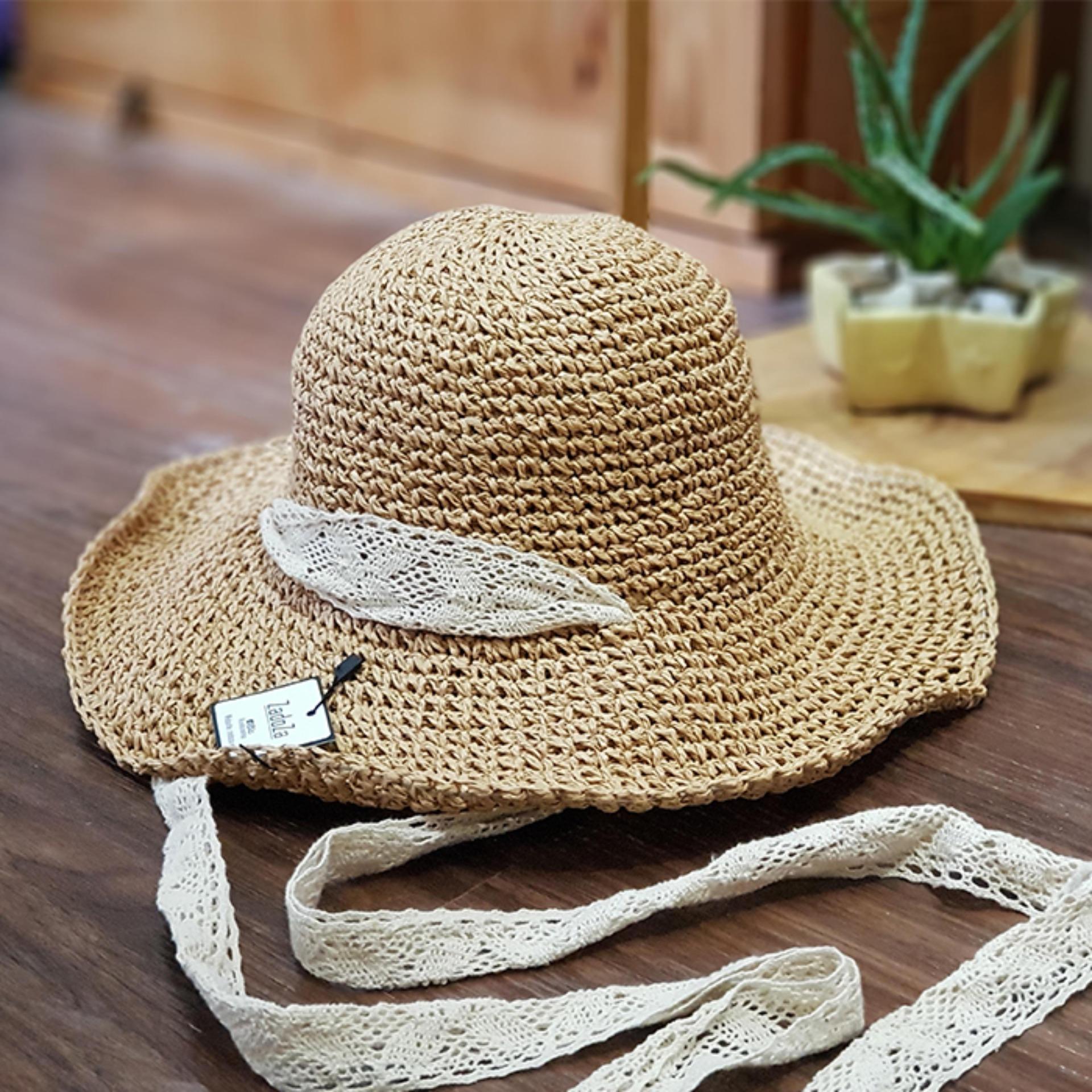 Mũ cói nữ mềm vintage hot trend tiểu thư dây ren loại đẹp