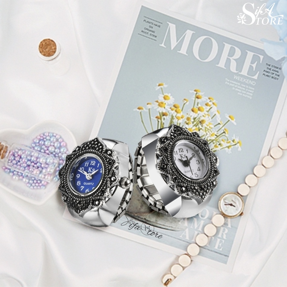 Nhẫn Trang Sức Kiêm Đồng Hồ Unisex Hoa Văn Nghệ Thuật KS-02 (Tặng kèm pin dự phòng)