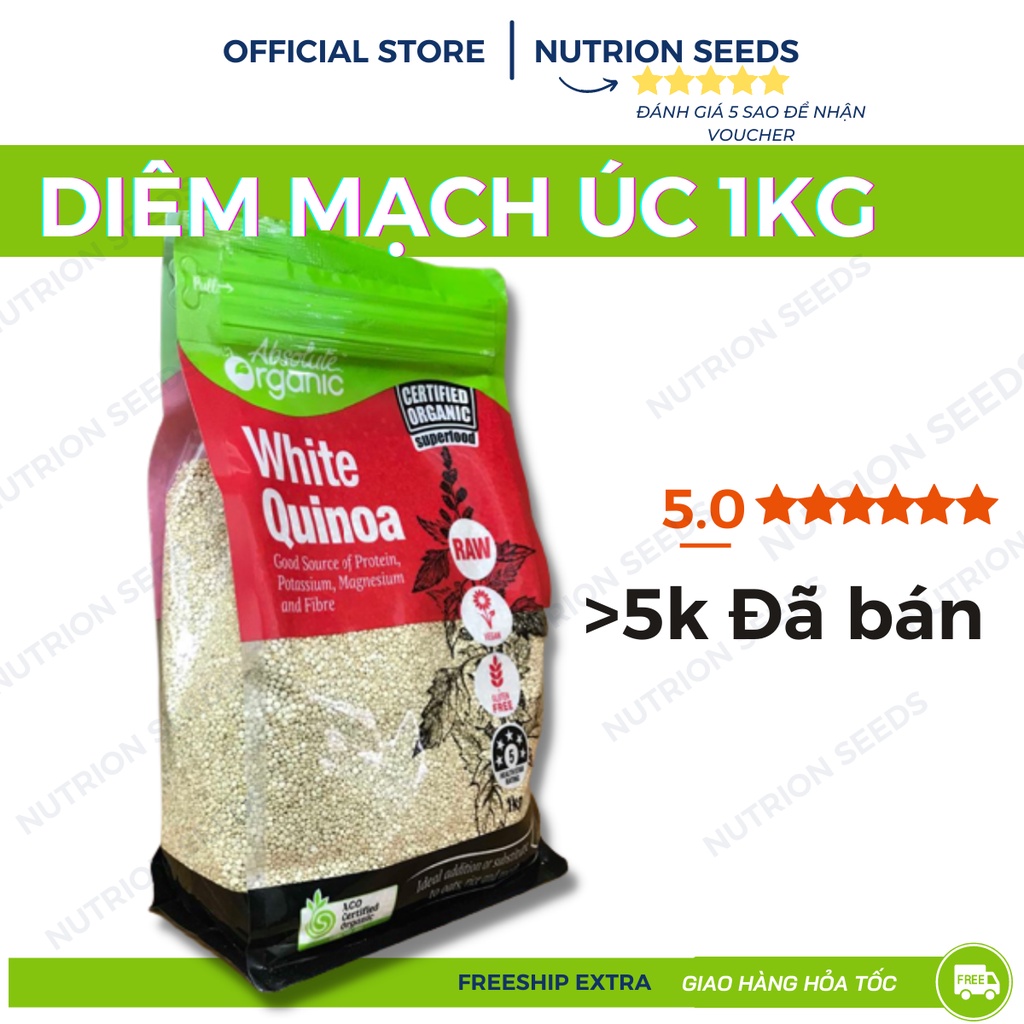 [HCM]Hạt diêm mạch trắng Úc Absolute Organic White Quinoa túi 1KG
