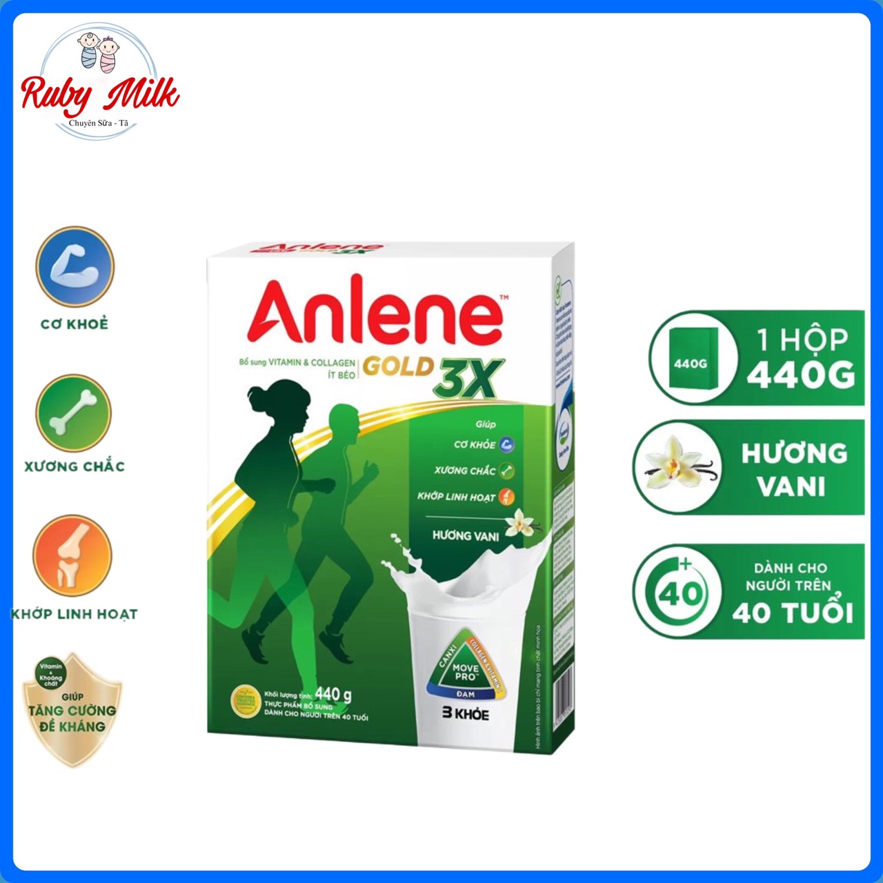 Date 8.2024 Sữa Bột Anlene Gold 3X Hương Vani Hộp Giấy 440g