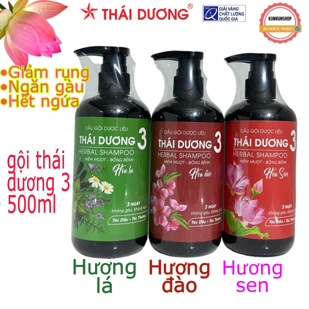 Dầu gội dược liệu Thái Dương 3 chai vòi 480ml -500ml- 600ml mẫu mới