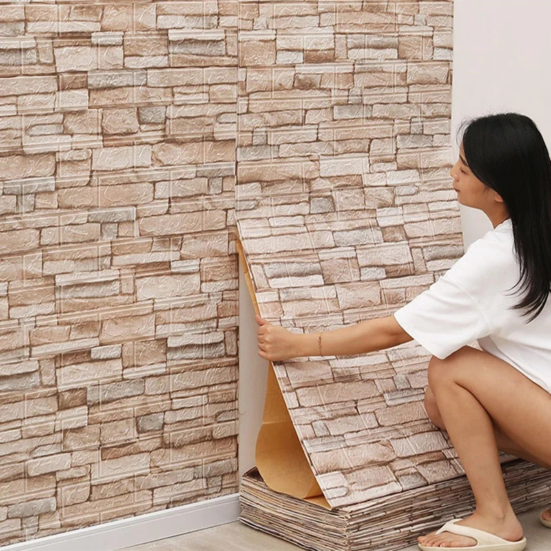 1-10 miếng dán tường 3D 77cm * 70cm giả gạch phòng ngủ trang trí nội thất chống thấm nước tự dính hình nền cho phòng khách