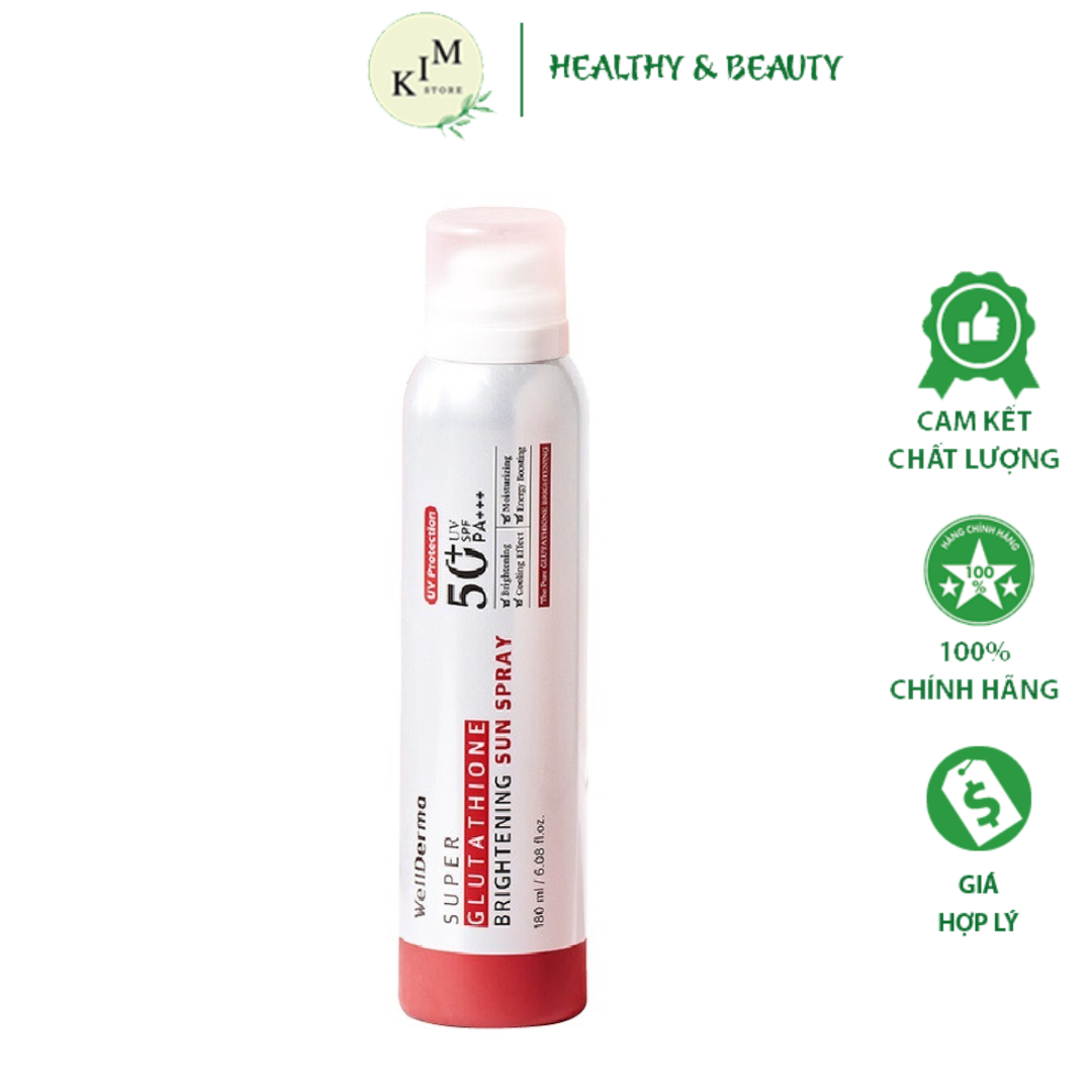 Xịt chống nắng toàn thân dưỡng trắng da wellderma super glutathione brightening sun spray spf 50+ pa++++ 180ml