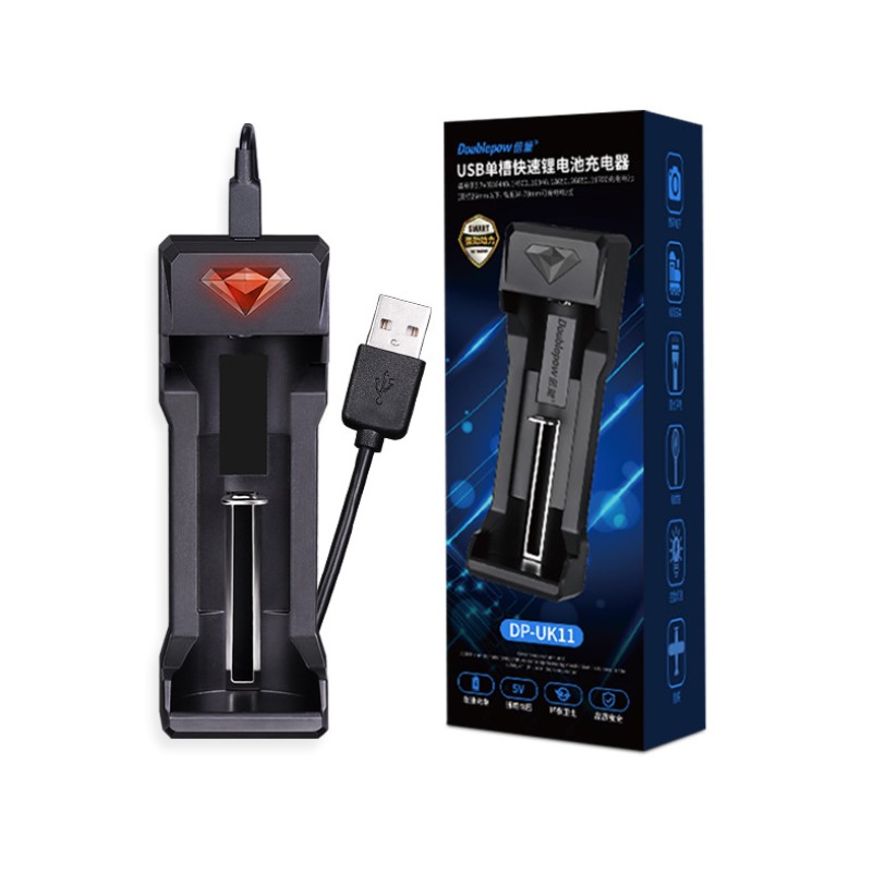 [Chưa Gồm Pin] Đế Sạc Nhanh 18650 Doublepow Dock Sạc UK41 Cho 1 VIÊN 18650 14500 26650 Đầu Cắm USB Tự Ngắt Báo Đầy