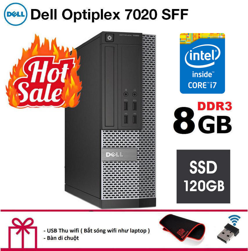 [Trả góp 0%]Case Máy tính đồng bộ Dell Optiplex 7020 SFF CPU intel core i7 4770 Ram 8GB Ổ cứng SSD 120GB. Tặng Bàn Di Chuột và USB Thu Wifi.